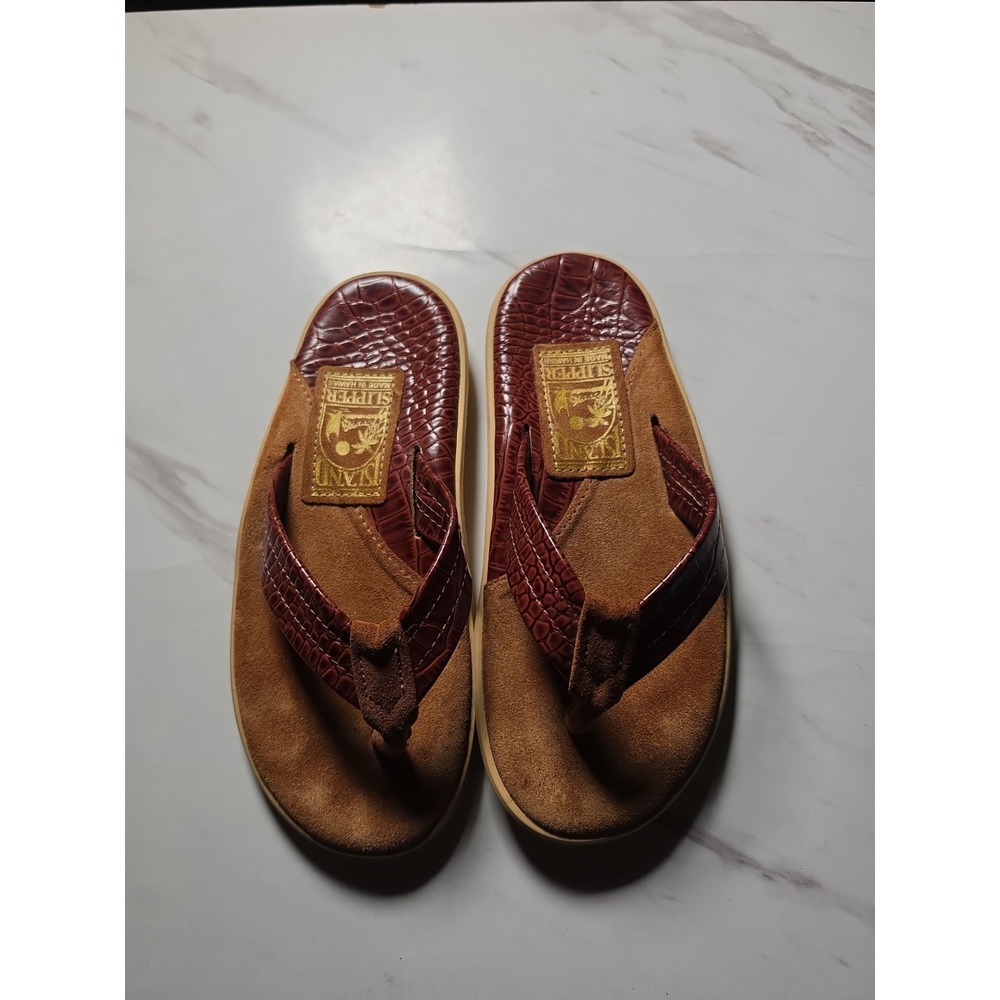 Island‎ Slipper Brown Suede Mens Size 5 MADE IN HAWAII Flip Flops Sandals